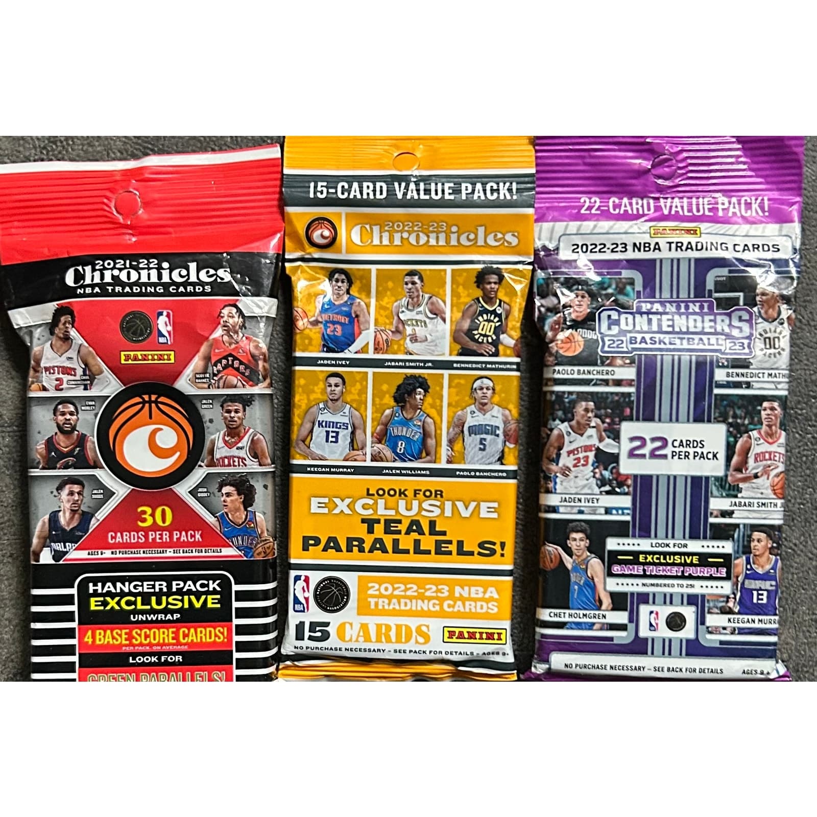 Lot of 3 Panini (2) Chronicles & (1) Contenders NBA Hanger Pack & Value Packs - Image 1