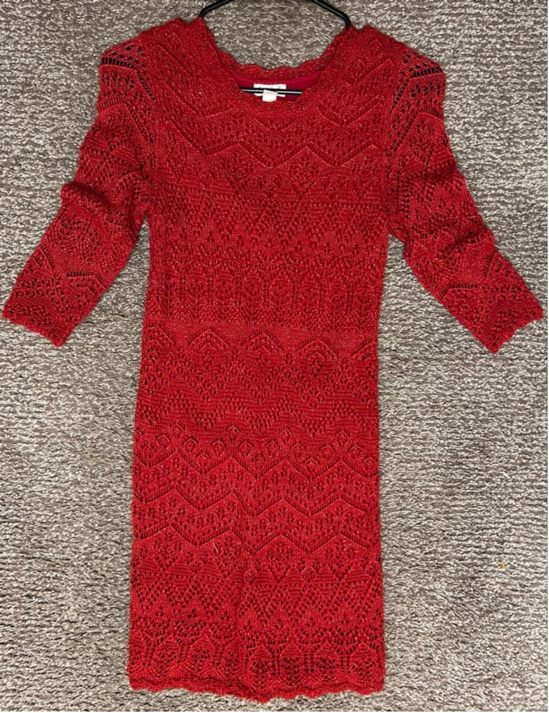 Girls Cat & Jack Red Knit Casual Dress L (10/12) - Image 1