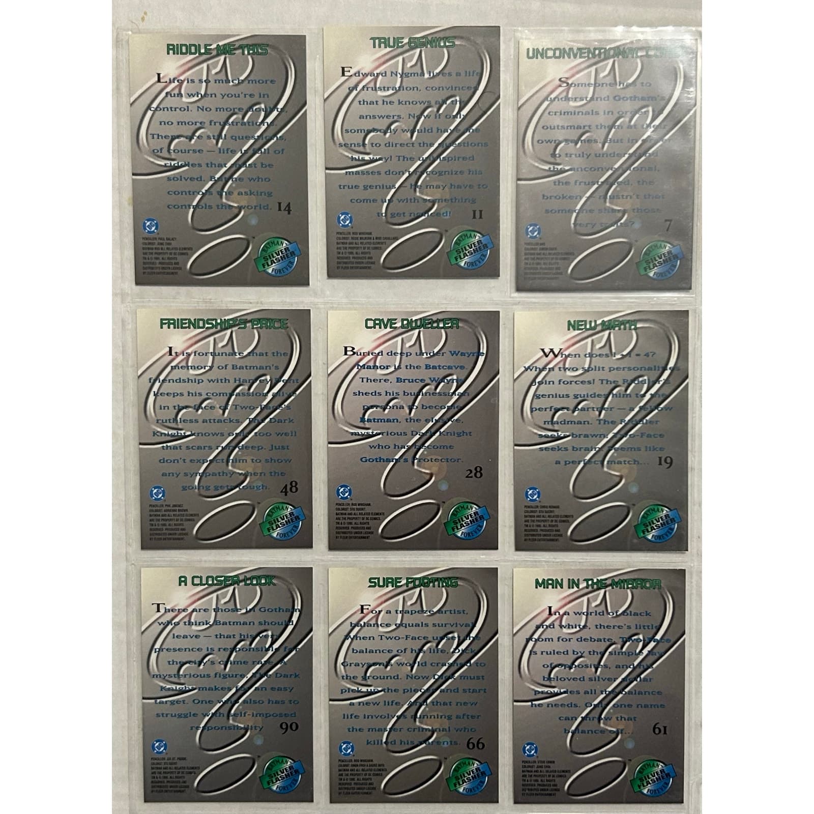 1995 Fleer Batman Forever Metal Silver Flasher Trading Cards Lot of 9 - Thumbnail 2