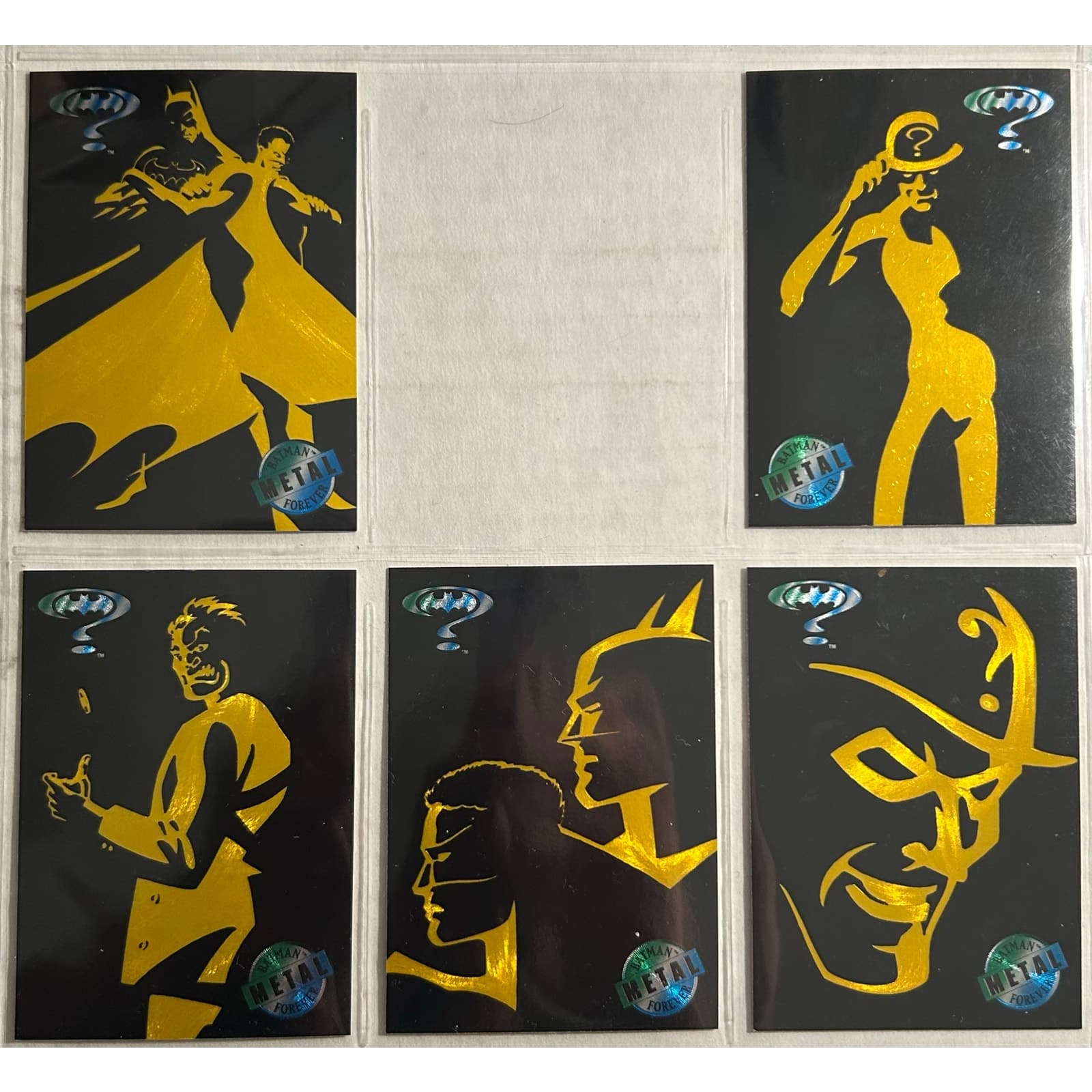1995 Fleer Batman Forever Gold Blaster Metal Trading Cards Lot of 5 - Image 1