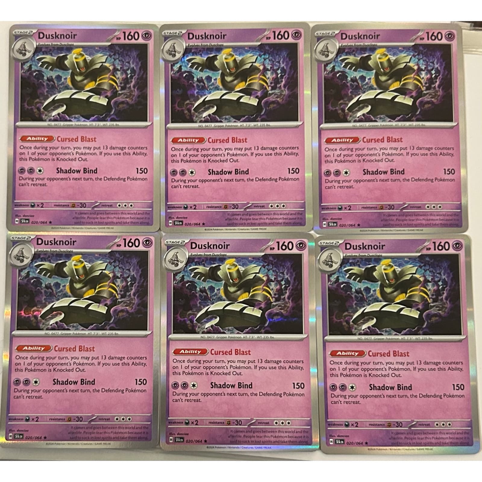 Dusknoir (Holo Foil) Shrouded Fable Pokémon #20/64 Rare Set of 6 - Image 1