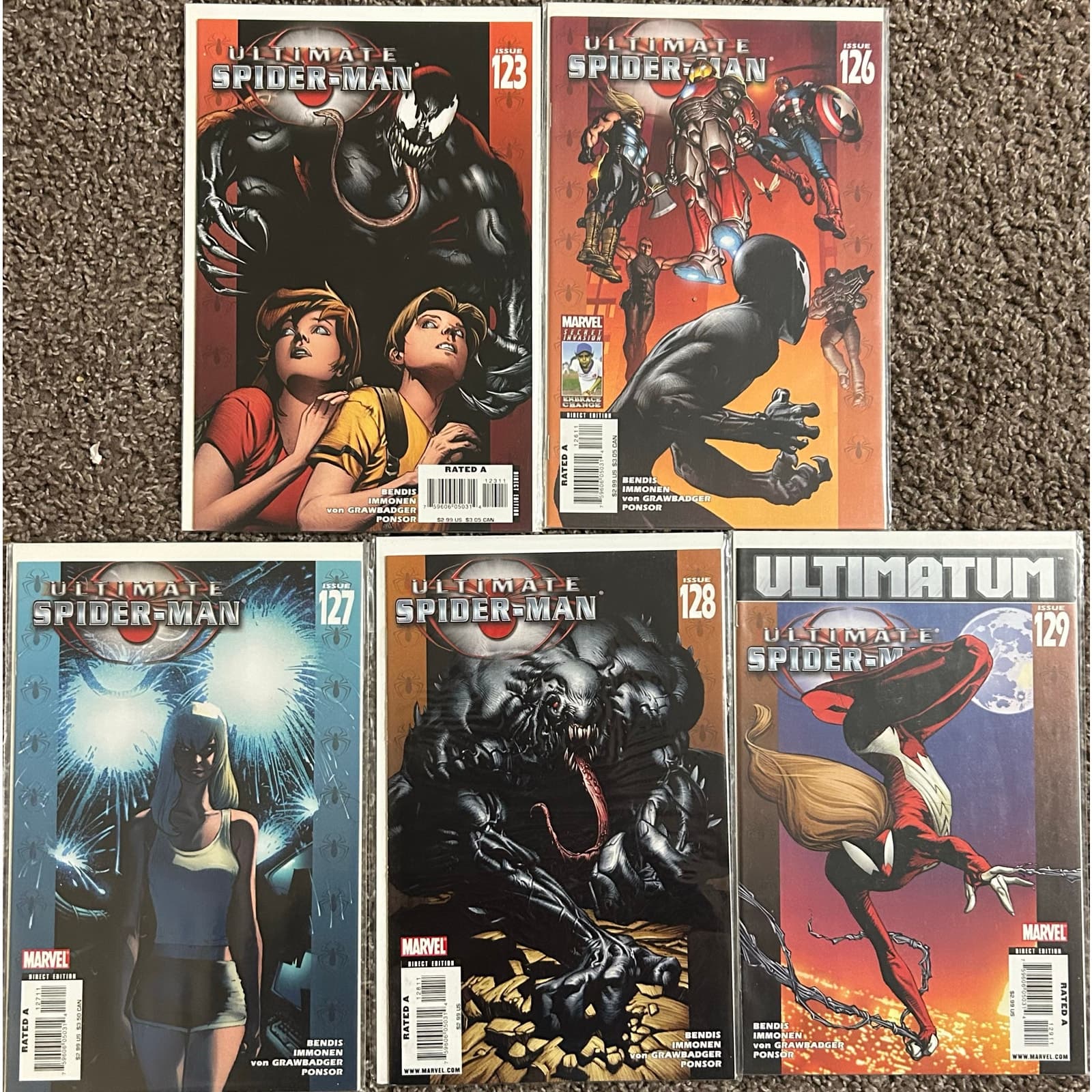 Ultimate Spider-Man #123, 126, 127, 128, 129 (2008 Marvel) Lot of 5 - X-Men - Image 1