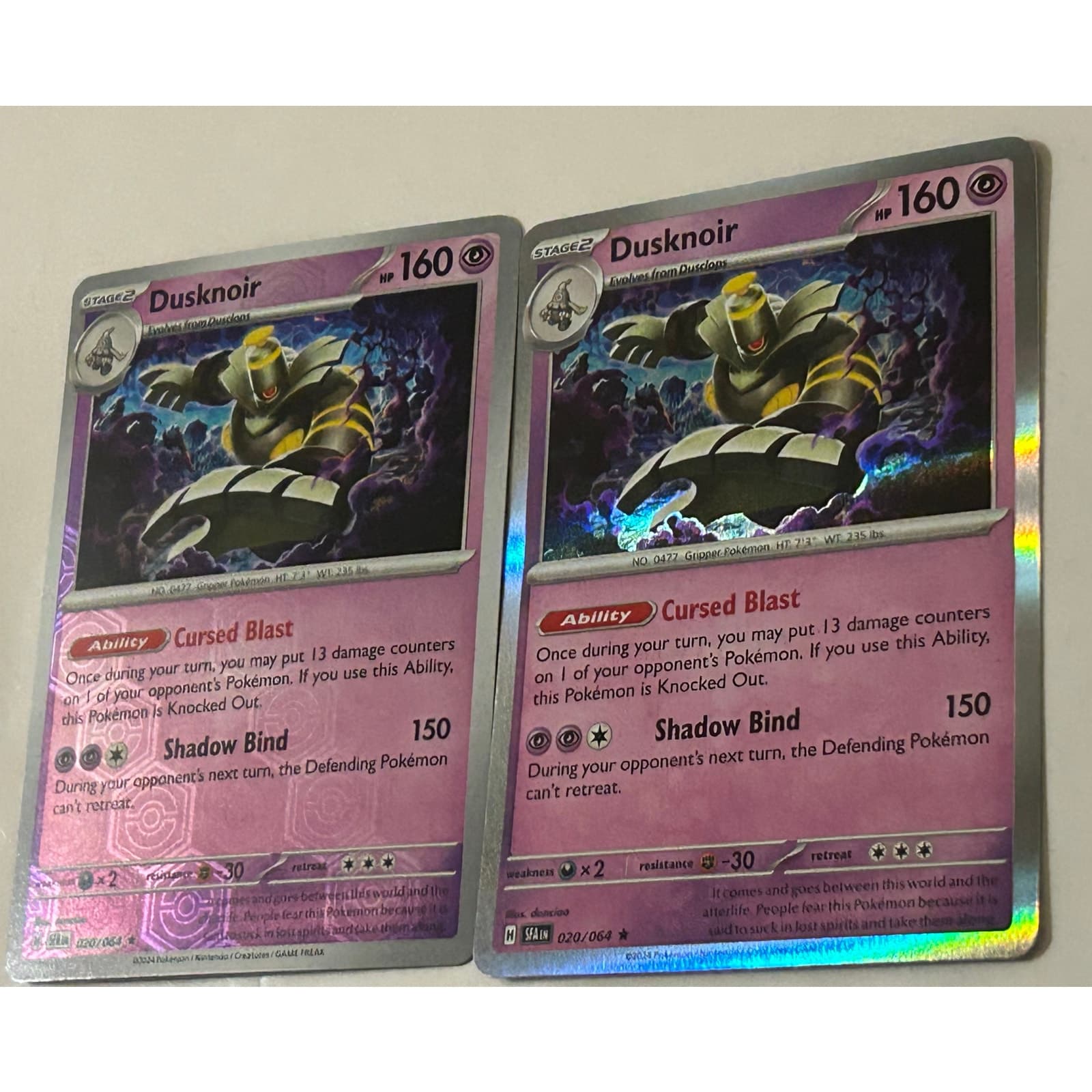 Dusknoir (Holo Foil) & (Reverse Holo)Shrouded Fable Pokémon #20/64 Rare Set of 2 - Image 1