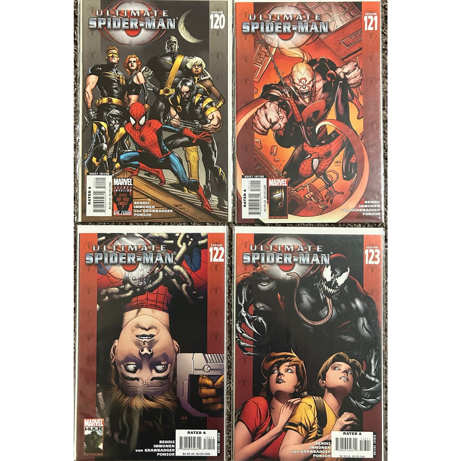 Ultimate Spider-Man #120, 121, 122, 123 (2008 Marvel) Lot of 4 - X-Men Venom - Image 1