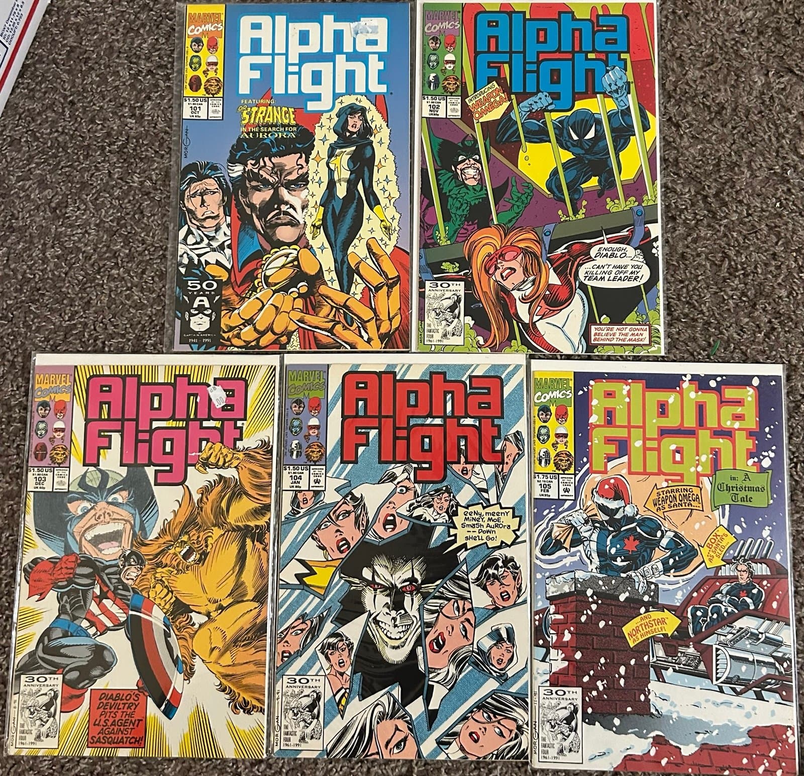 Alpha Flight #101 - 105 (1991 Marvel) Lot of 5 Weapon Omega - 1 KEY US Agent - Image 1
