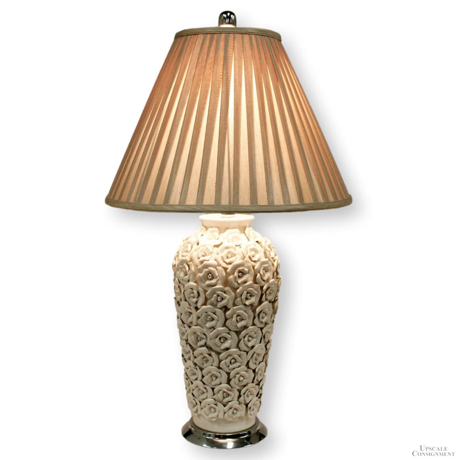 White Ceramic Floral Table Lamp - Thumbnail 2