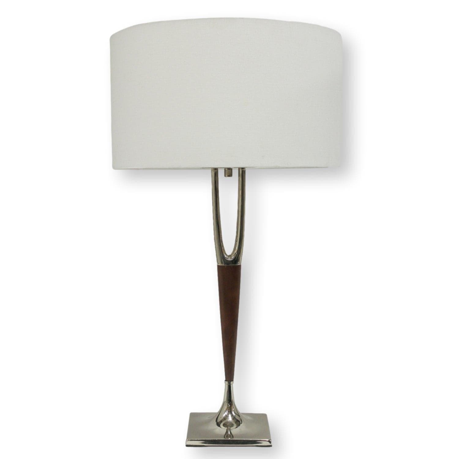 MCM Chrome & Wood Table Lamp - Image 1