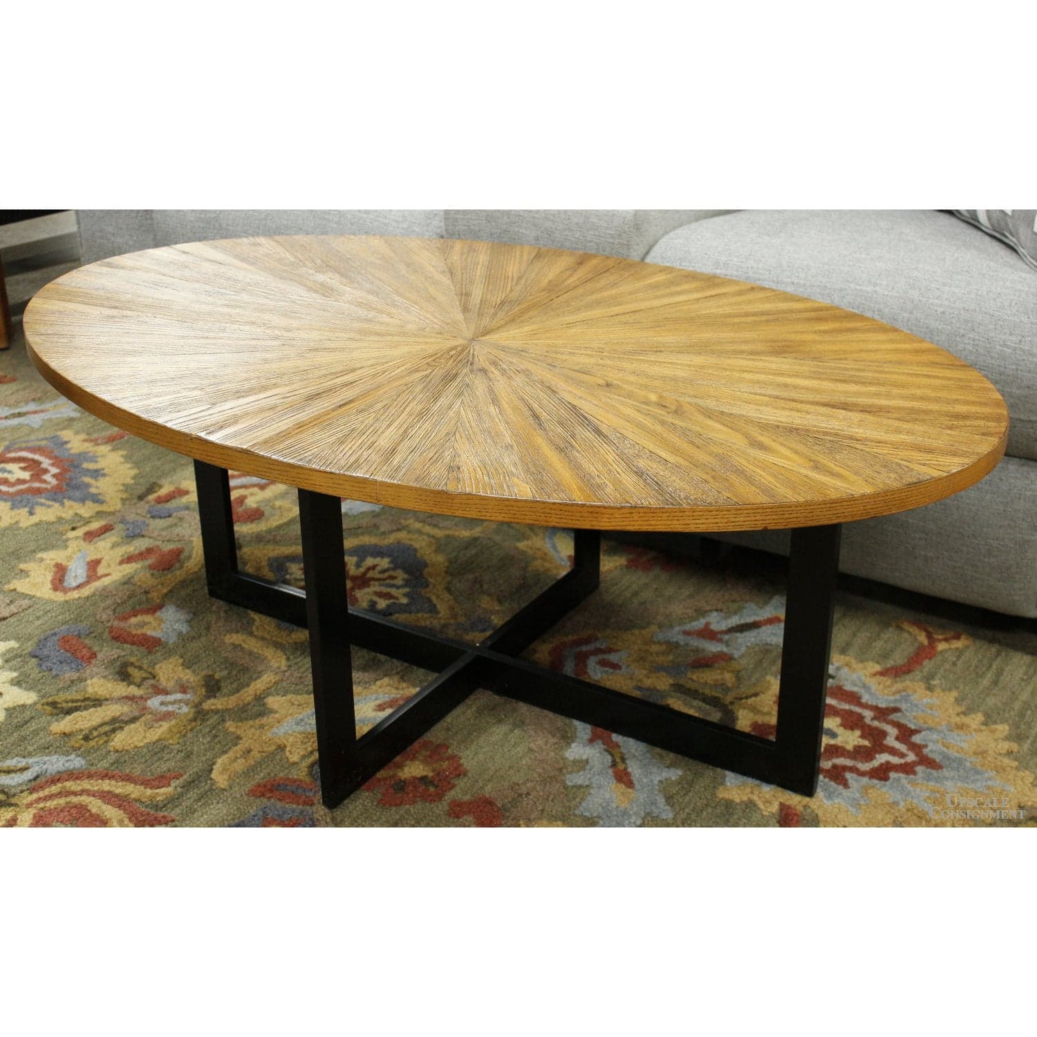 Oval Sunburst Wood & Metal Coffee Table - Thumbnail 4