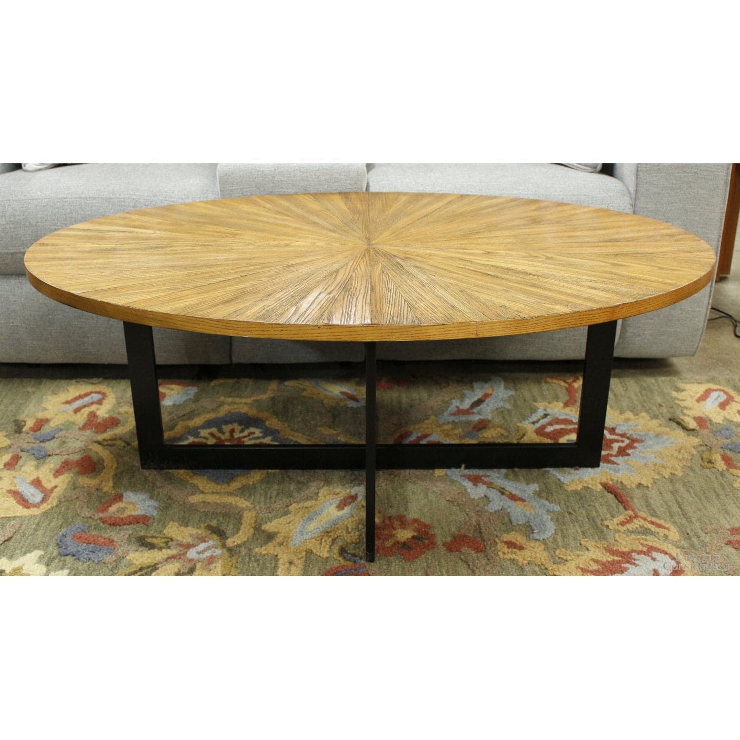 Oval Sunburst Wood & Metal Coffee Table - Thumbnail 2