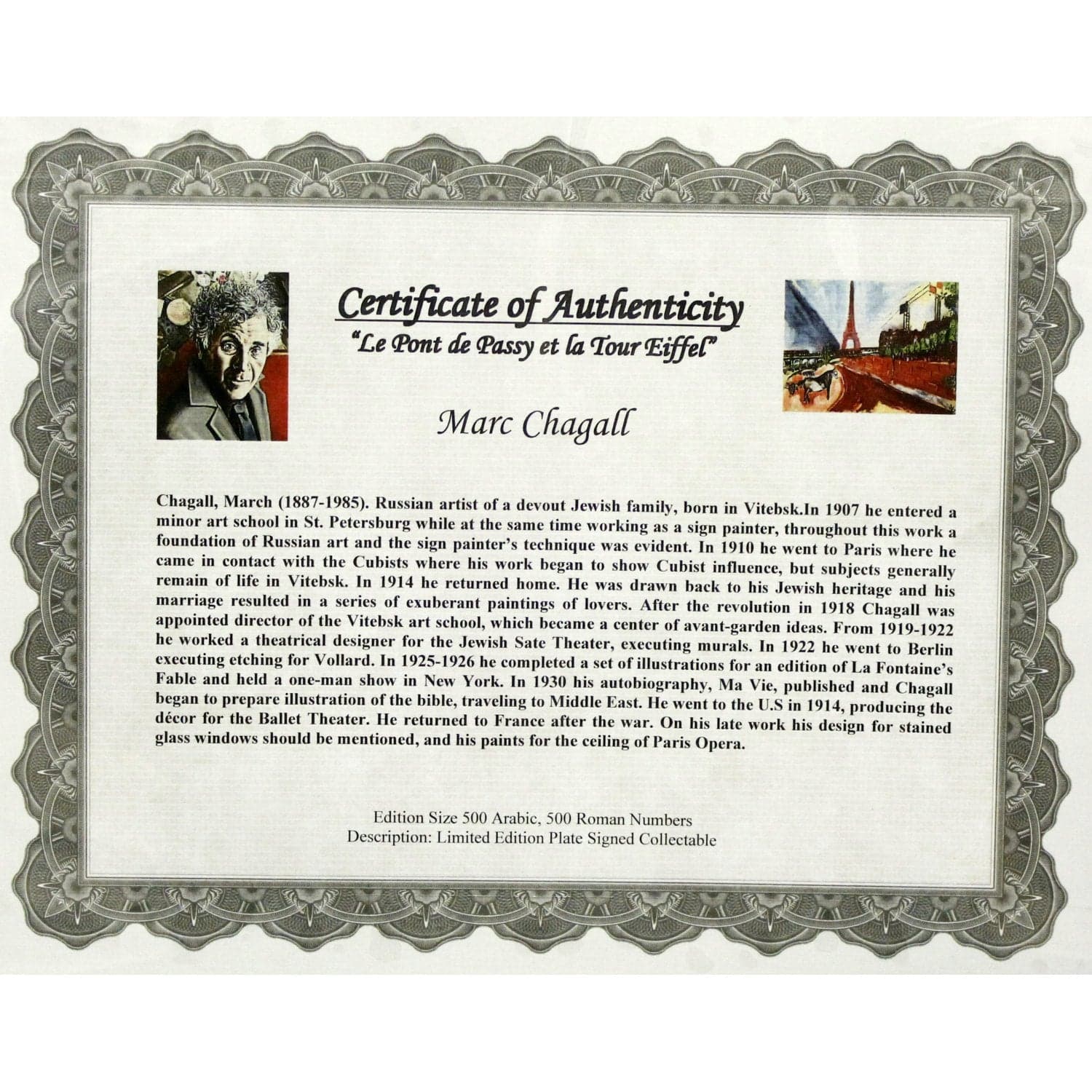 Gallery Framed Art Print 'Le Pont de Passy et la Tour Eiffel' By Marc Chagall - Thumbnail 3