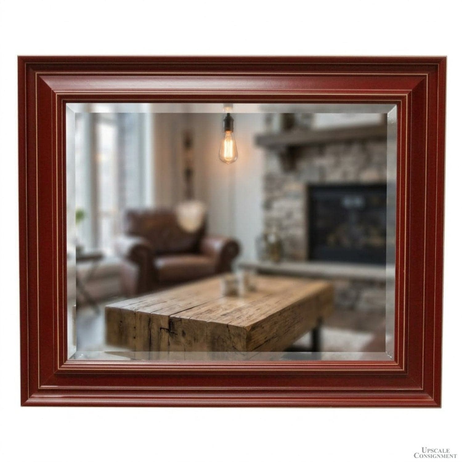 Red Framed Beveled Wall Mirror - Image 1