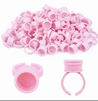 False Eyelashes Glue Holders, 100 PCS Disposable Eyelash Tray, Pink Plastic Glue - Image 1