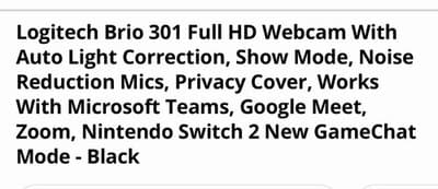 Logitech Brio 301 Full HD Webcam with Auto Light Correction, Show Mode, Noise Re - Thumbnail 2