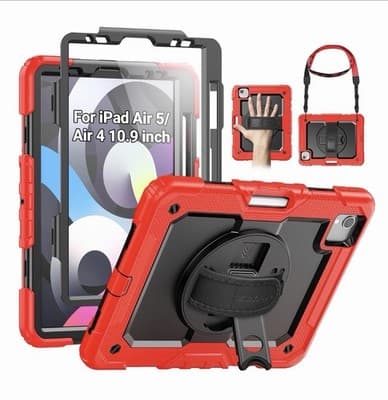SEYMAC iPad Air 5th/4th Gen 10.9" Case Shockproof Cover w/ Stand Strap Black - Image 1