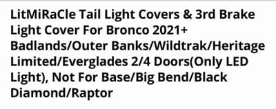 Tail Light Covers & 3rd Brake Light Cover for Bronco 2021+ Badlands/Outer Banks - Thumbnail 2