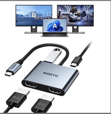 USB C to HDMI Dual Adapter 4K@30Hz, USB C Hub Multiport KOZYC with 2xHDMI - Image 1