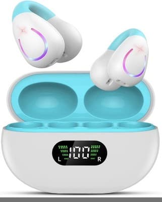 Clip-On Wireless Bluetooth 5.3 Bone Conduction Earbuds LED Display Black - Image 1