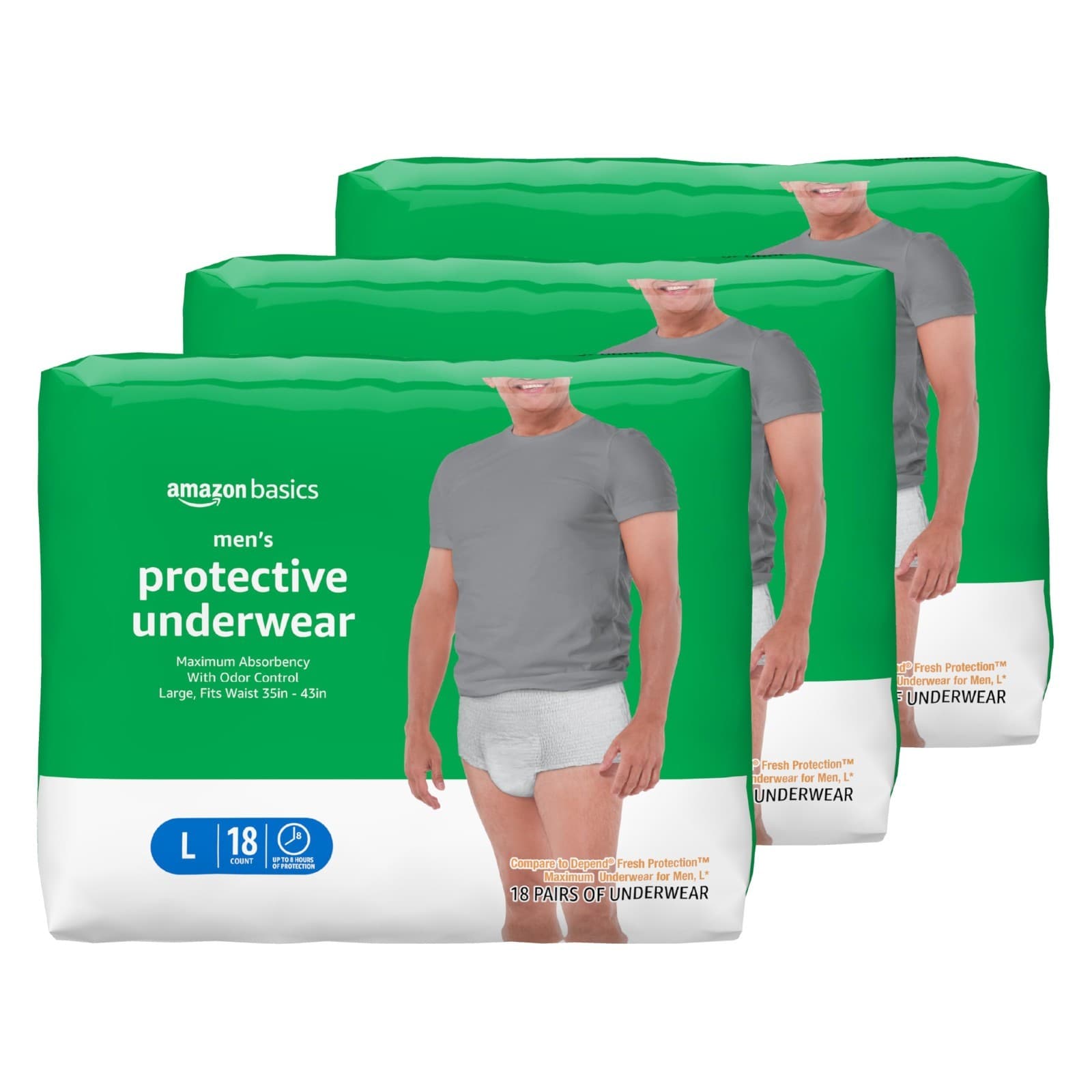 Amazon Basics Incontinence Underwear, Men, Maximum Absorbency, Large, 18 Ct, New - Image 1