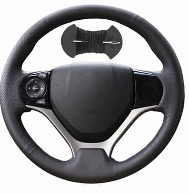 Car Steering Wheel Cover Microfiber Leather Stitch Wheel Wrap Fit For Honda - Image 1