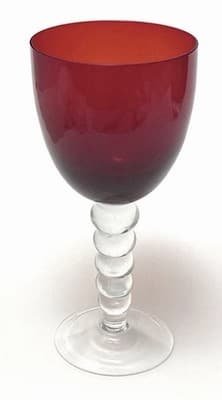 Ruby Red Clear Beaded Stem Wine Glass Water Goblets 14 oz 7-7/8" Tall - Image 1