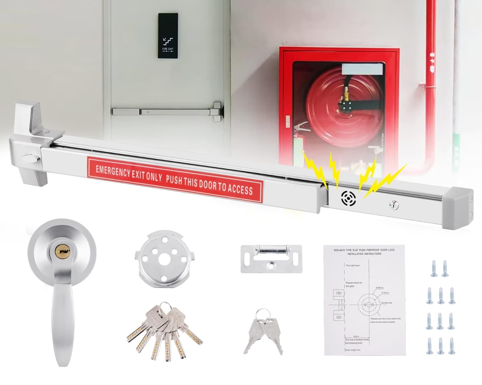 Commercial Door Push Bar Panic Exit Device with Exterior Lever with Alarm, 27.5” - Image 1