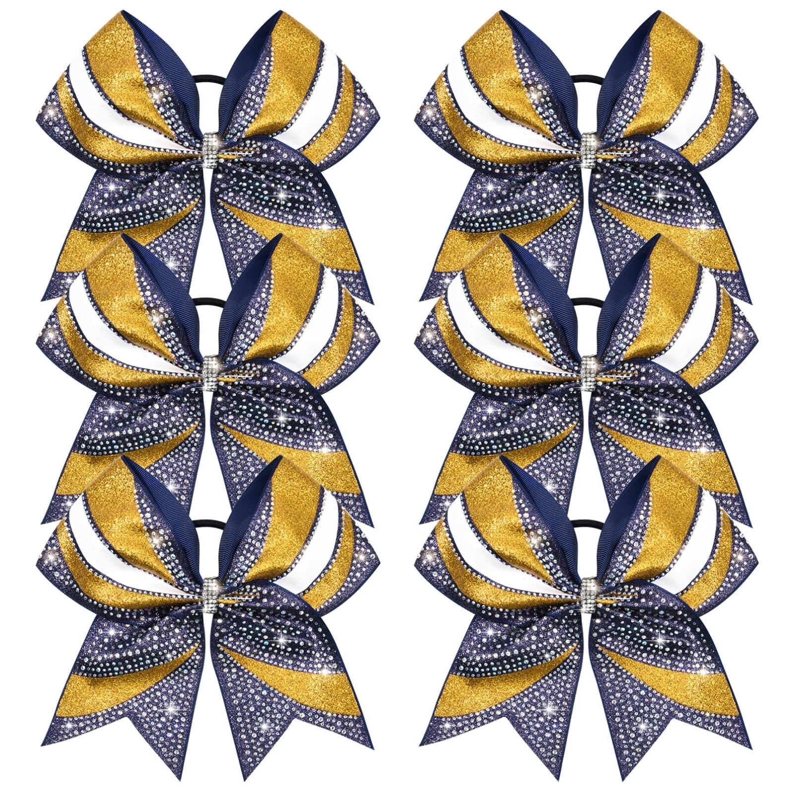 DEEKA 6 PCS Glitter Cheer Bows Rhinestone Large Stiff Competition Team Hair B... - Image 1