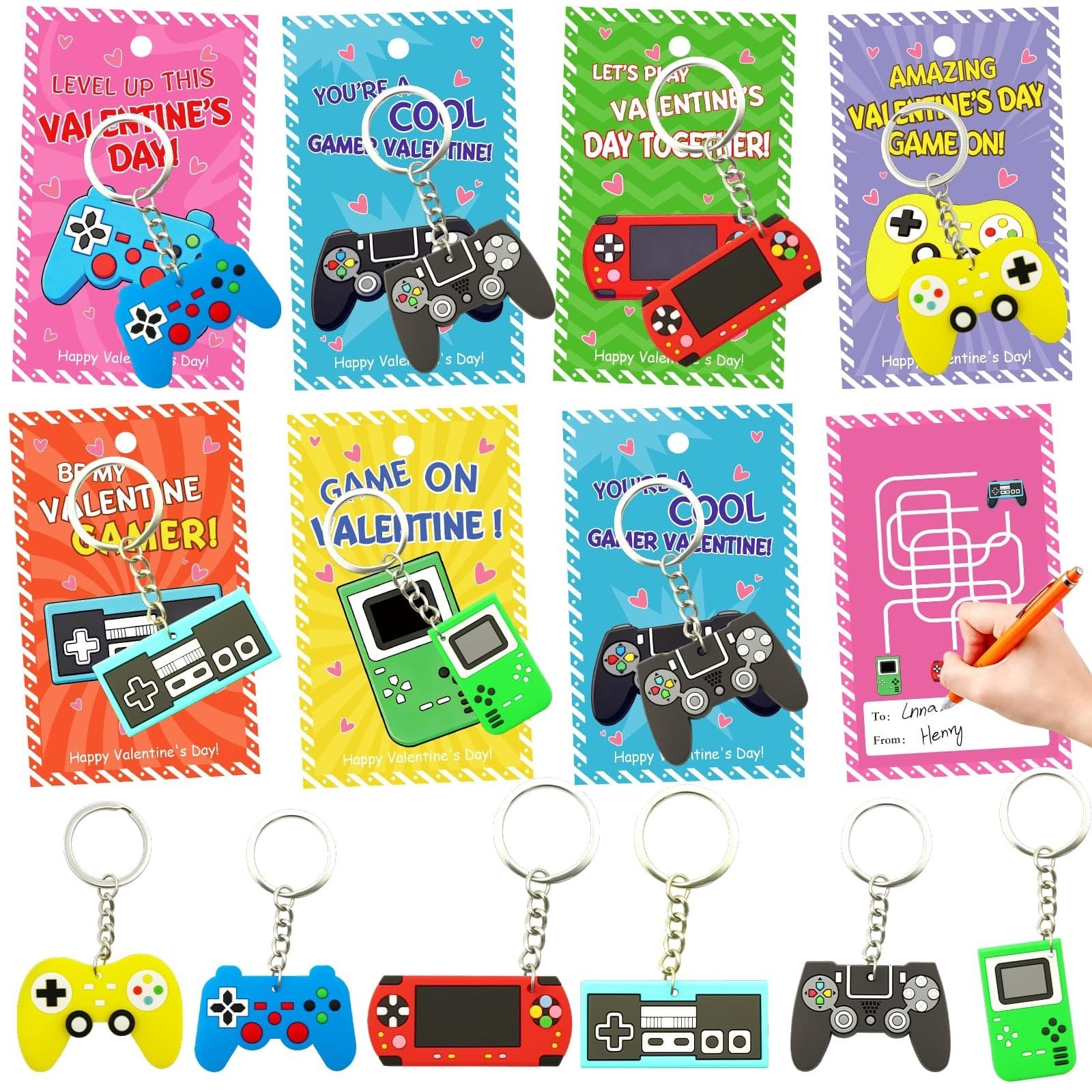 PIONJOY 28 Pack Valentines Game Keychains with Cards , Valentines Day Gifts F... - Image 1