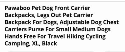 Pawaboo Pet Dog Front Carrier Backpacks, Legs Out Pet Carrier Backpack For Dogs - Thumbnail 2