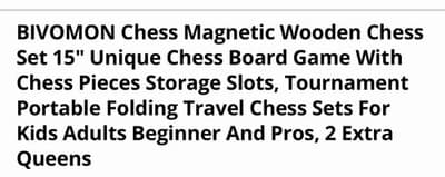 BIVOMON Chess Magnetic Wooden Chess Set 15" Unique Chess Board Game with Chess P - Thumbnail 2