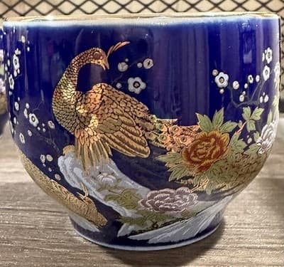 Vintage Pier 1 Japan Cobalt Blue Gold Peacock Tea Set Cups - Thumbnail 2