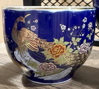 Vintage Pier 1 Japan Cobalt Blue Gold Peacock Tea Set Cups - Image 1