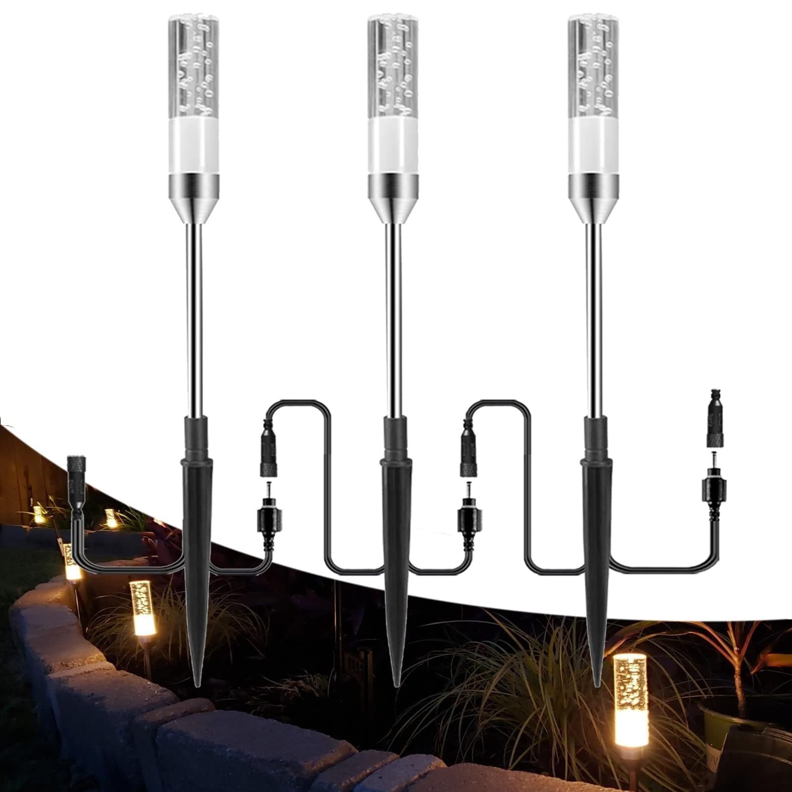 B-right Warm White 3PCS Extension Lights for Path Lights, Extendable Waterproof - Image 1