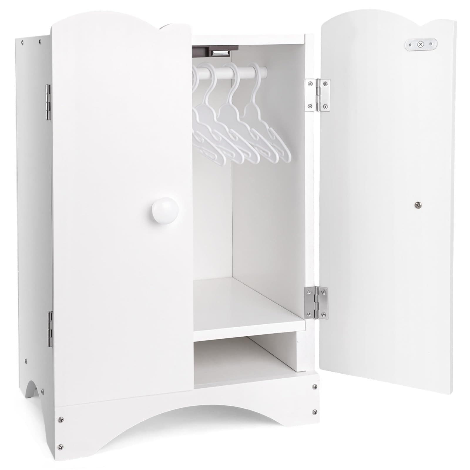 BABESIDE Wooden Baby Dolls Closet for 12-16 Inches Doll, Armoire Dolls Wardrobe - Image 1