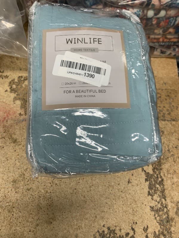 WINLIFE 100% Cotton Quilted Pillow Sham Floral Printed Pillow Cover (King, Aqua - Thumbnail 2