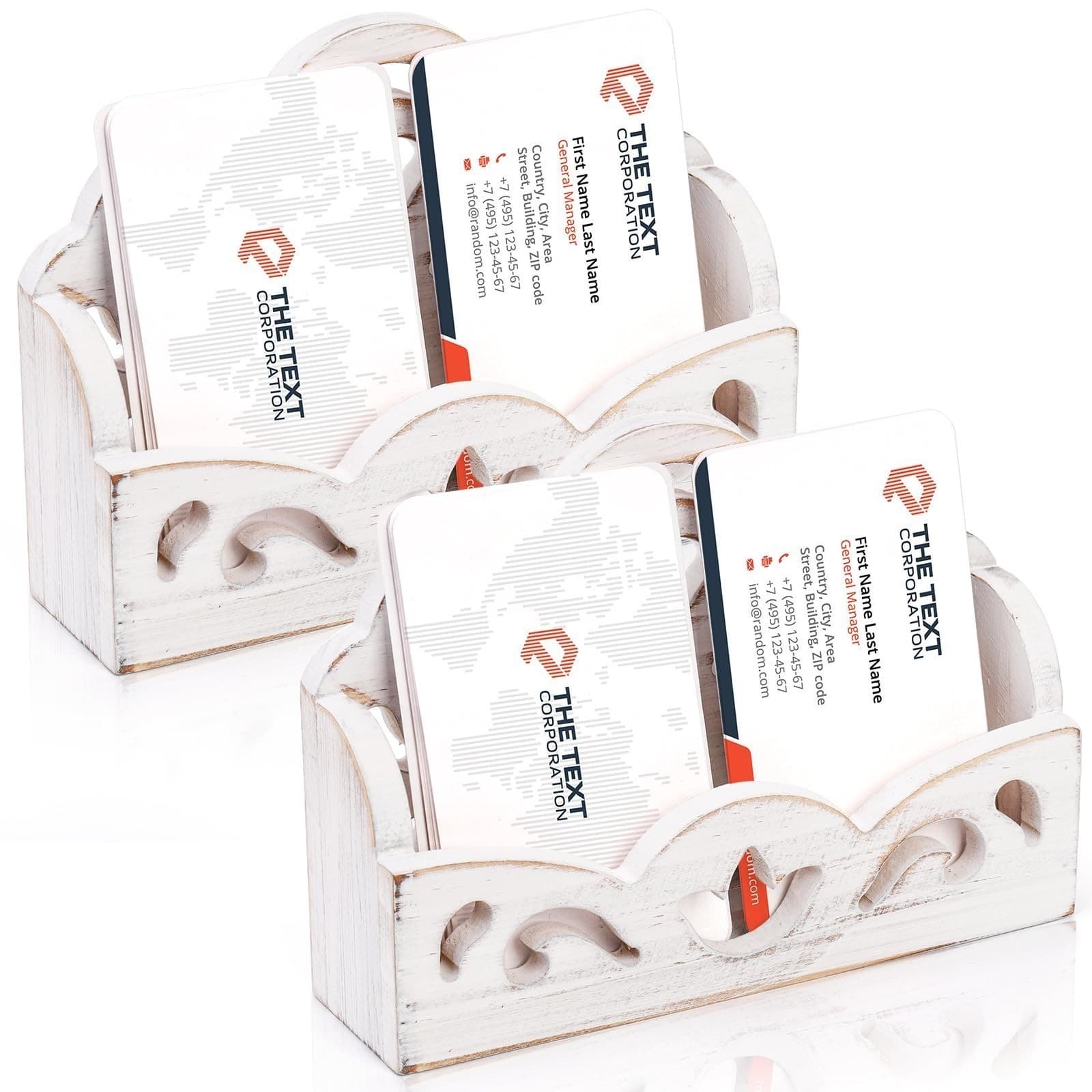 2 Pack Vintage Business Card Holder, Shabby Chic White Greeting Card Display Sta - Image 1