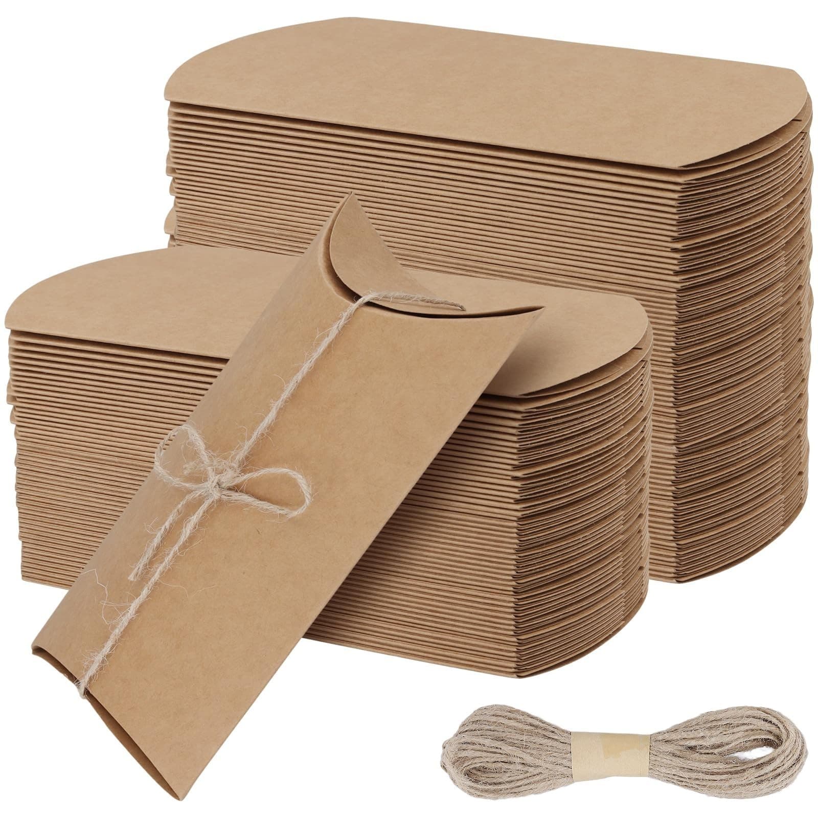 25 Brown Kraft Pillow Boxes For Gift Embellishing - 4 1 ?2" x 4 1/2" x 1 1/2" - Image 1