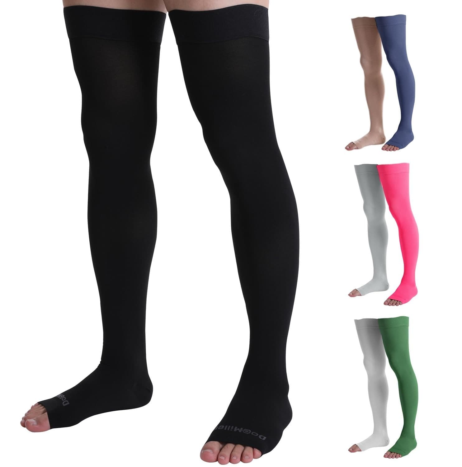 Doc Miller Thigh High Compression Socks - Open Toe, 20-30mmHg for Varicose Veins - Image 1