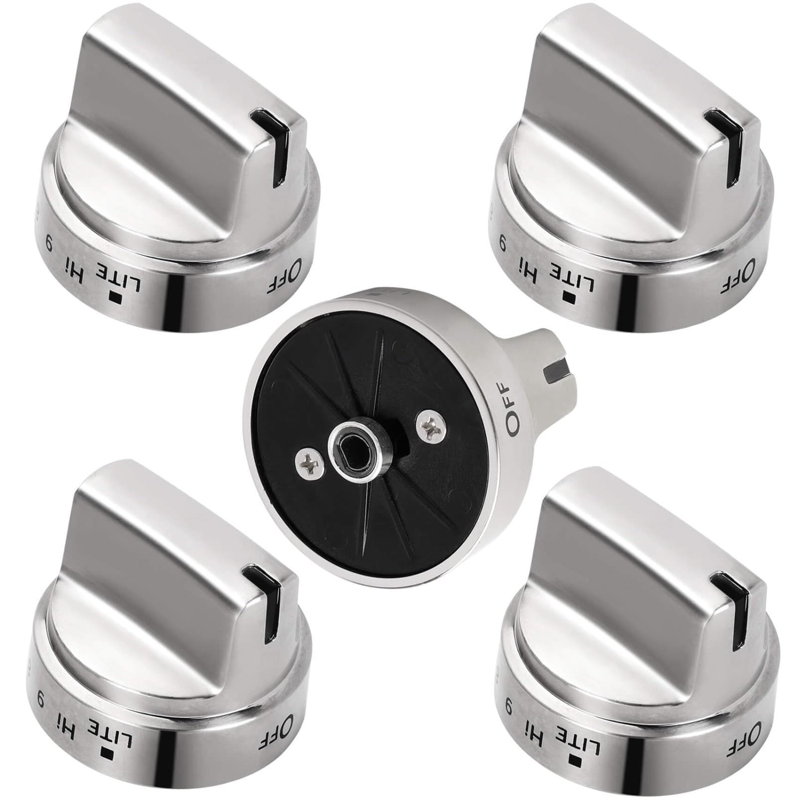 WB03X24818 Gas Stove Knob Replacement for GE, 5 Pack Stainless Steel Replacement - Image 1