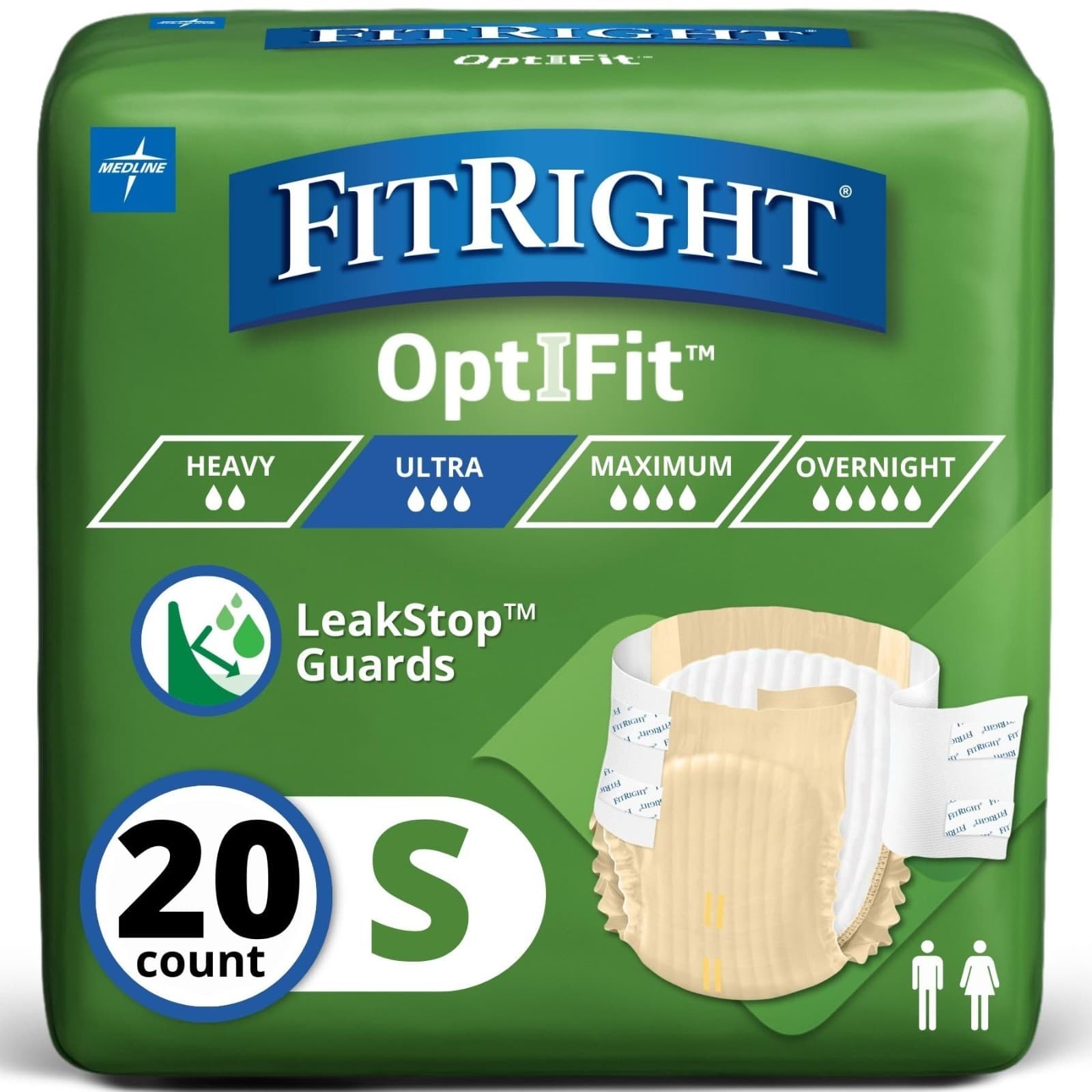 FitRight Adult Diapers, Ultra Heavy Absorbency, S (Waist Size 20in-32in), 20 Cou - Image 1