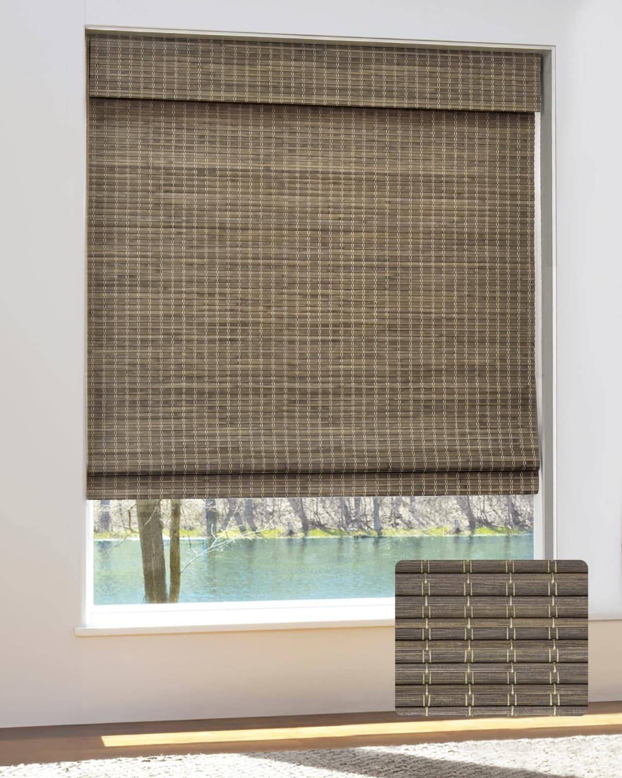 UNISHADES Cordless Bamboo Roman Shades for Windows, Blinds Size (22.5" W ×48" H) - Image 1
