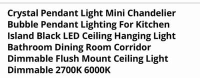 Stylish Black Crystal Mini Pendant Light for Kitchen Island & Dining Room - Thumbnail 2