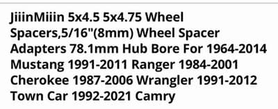 JiiinMiiin 5x4.5 5x4.75 Wheel Spacers,5/16"(8mm) Wheel Spacer Adapters 78.1mm - Thumbnail 2