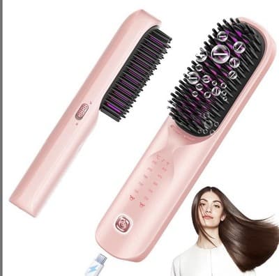 Cordless Hair Straightener Brush Portable Hair Straightening Brush 10,000mAh - Image 1