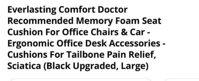 Everlasting Comfort Doctor Recommended Memory Foam Seat Cushion For Office Chair - Thumbnail 2