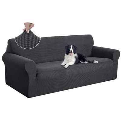 U-NICE HOME Stretch Sofa Cover for 3-Cushion Couch Washable Slipcover Dark Grey - Image 1
