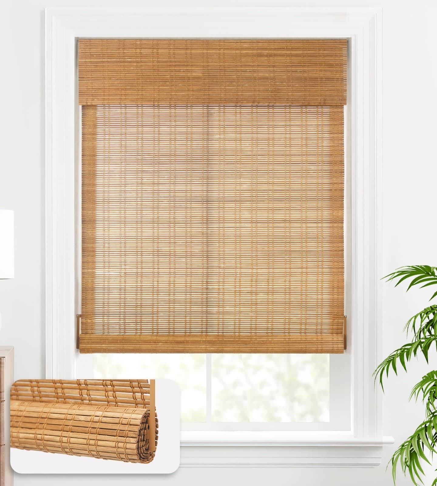 LazBlinds Cordless Bamboo Roll Up Blinds 22x72 Ceylon Light Russet - Image 1