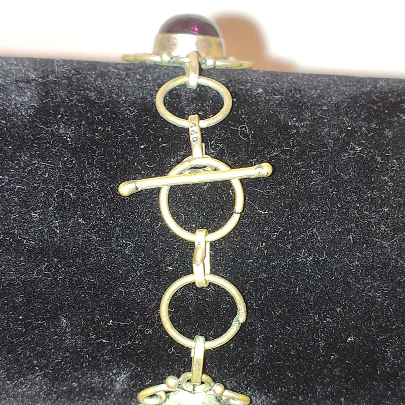 Art DECO STERLING SILVER AMETHYST FILIGREE 4 LINK BRACELET 7.25" Victorian Vtg - Thumbnail 3