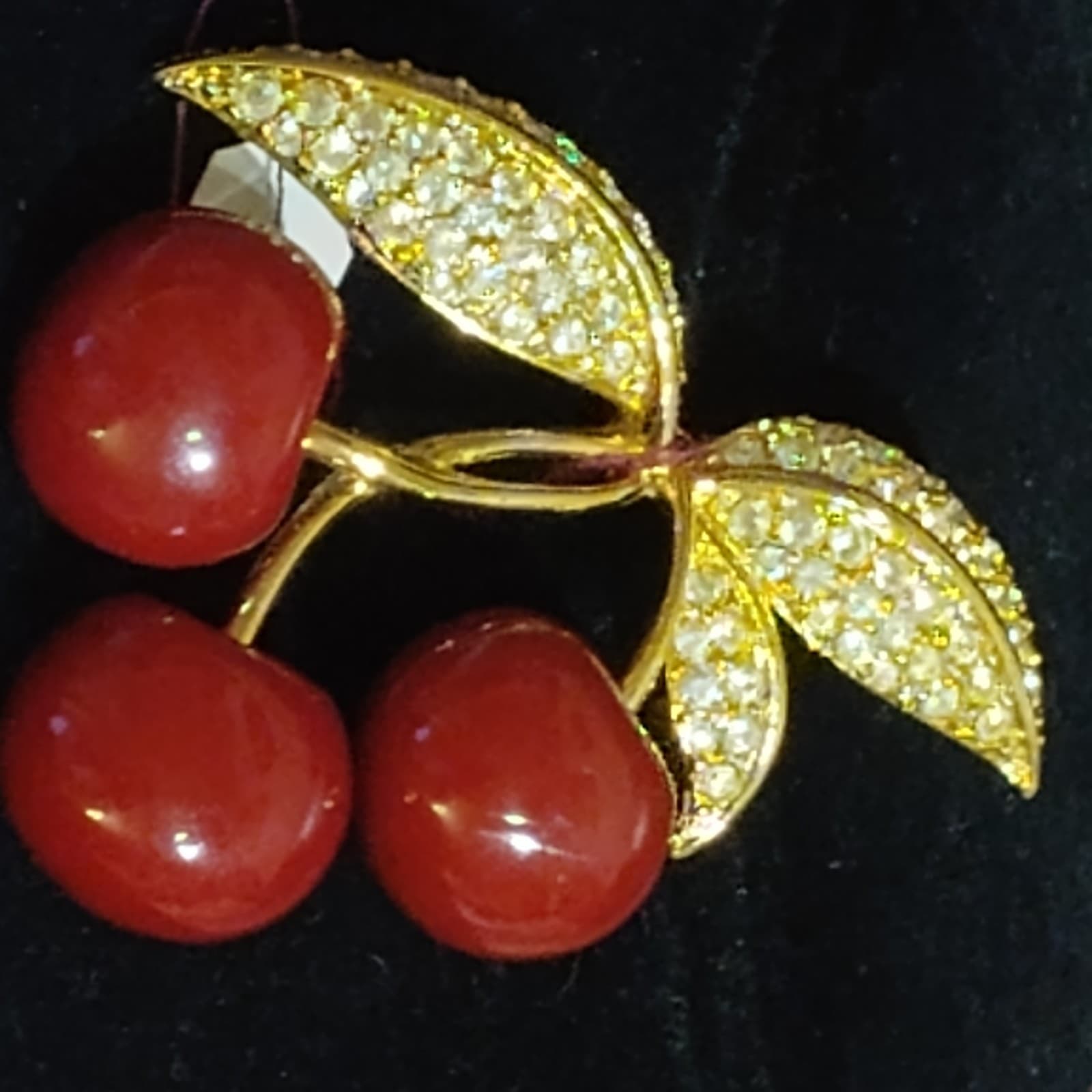 VTG SIGNED JOAN RIVERS RHINESTONE LUCITE CHERRIES CHERRY FRUIT BROOCH PIN MINT! - Thumbnail 2