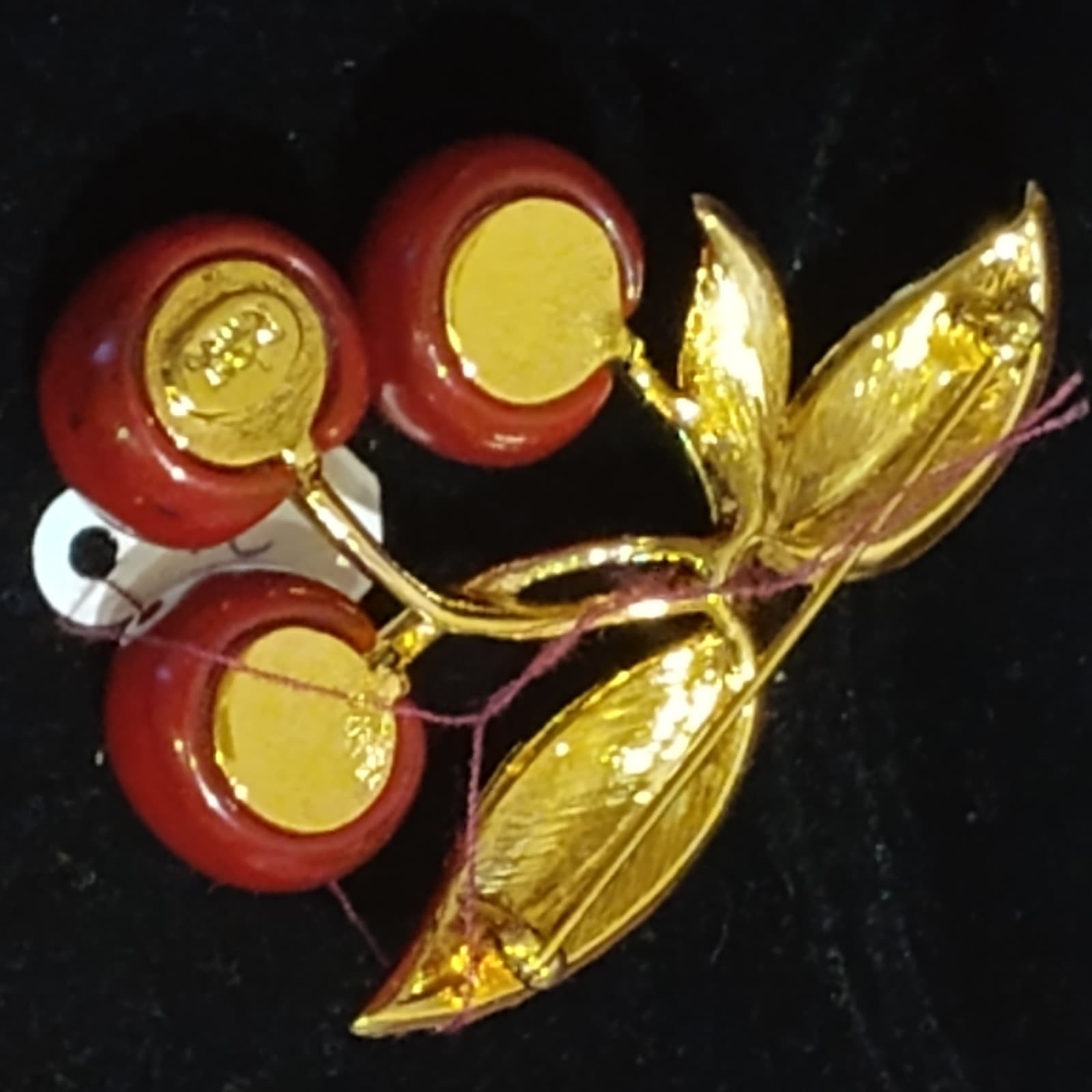 VTG SIGNED JOAN RIVERS RHINESTONE LUCITE CHERRIES CHERRY FRUIT BROOCH PIN MINT! - Thumbnail 3