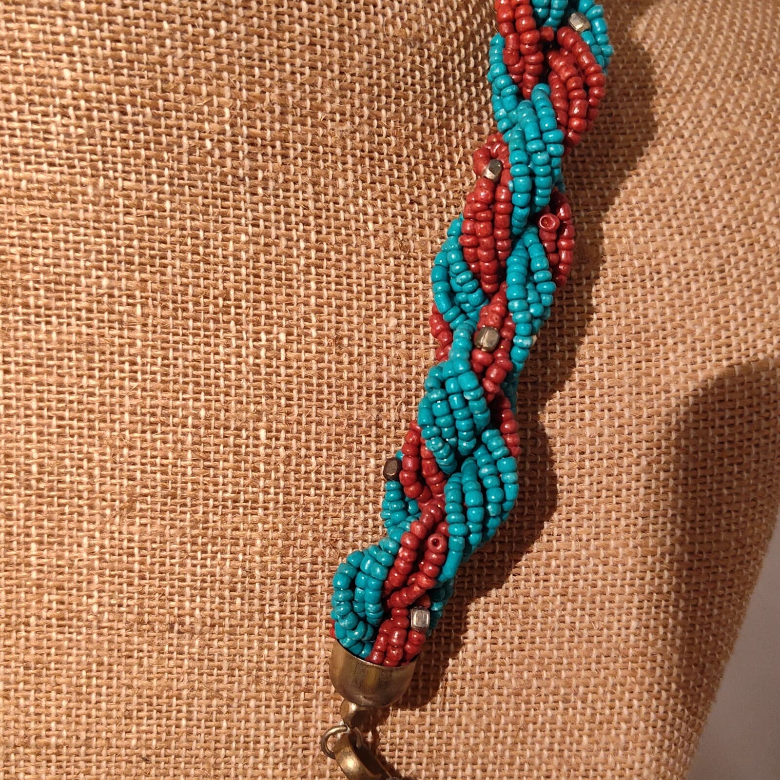 28CM Old Tibet Natural Coral Turquoise Bronze Exorcism Amulet Pendant Necklace - Thumbnail 3